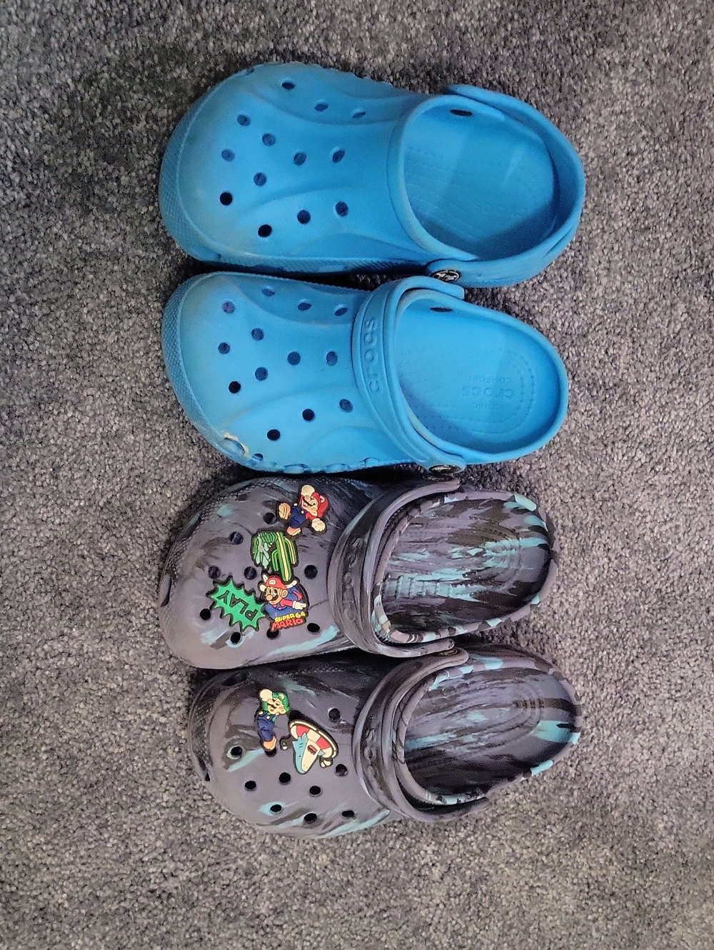CROCS Kids Blue and Black Printed Clog Sandals with Character Charms